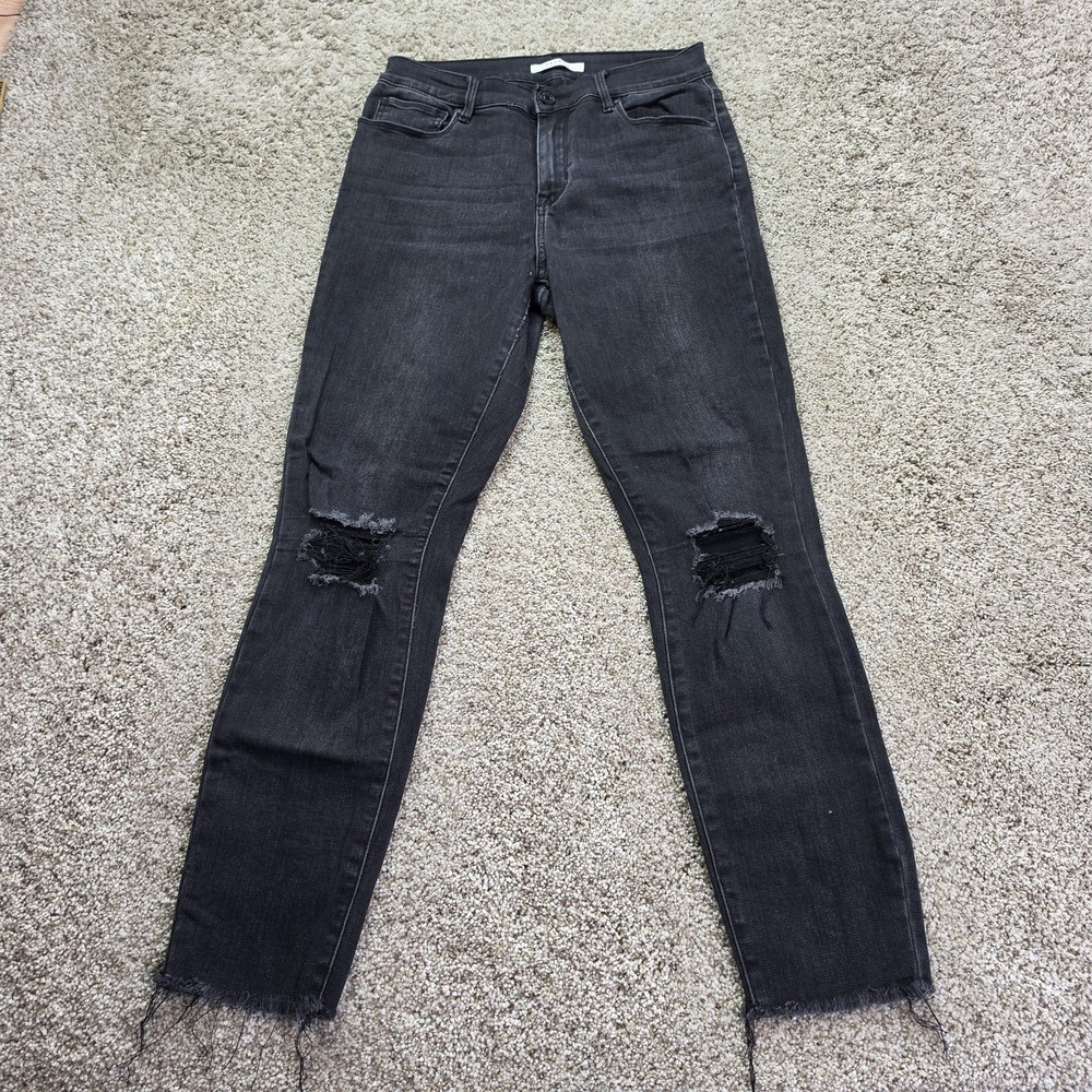 PacSun Jeans Womens 27 Black Charcoal Wash High‎ Rise Jegging Distressed Fringe